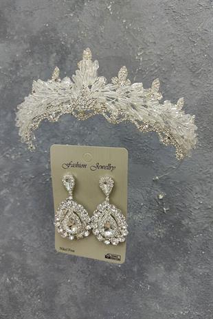 الجملة تاج الزفاف اللوز مطرز المكوك وأقراط الحجر المكوك