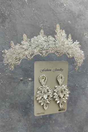 الجملة المكوك اللوز مطرز تاج الزفاف وإسقاط الأقراط الحجر