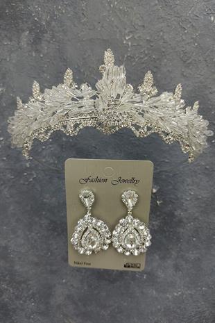 الجملة تاج الزفاف اللوز مطرز المكوك وأقراط الحجر المكوك