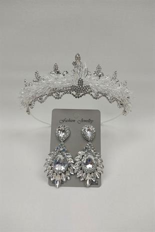 الجملة المكوك اللوز مطرز تاج الزفاف وإسقاط الأقراط حجر المكوك