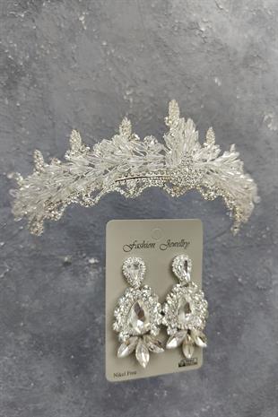 الجملة المكوك تاج الزفاف اللوز مطرز والأقراط حجر قطرة المكوك