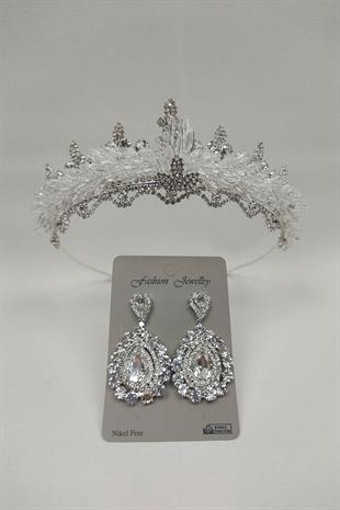 الجملة تاج الزفاف اللوز مطرز المكوك وأقراط الحجر المكوك