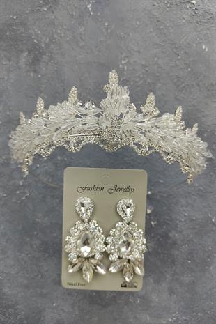 الجملة المكوك تاج الزفاف اللوز مطرز والأقراط حجر قطرة المكوك