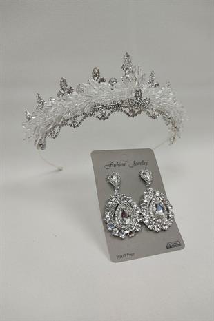 الجملة تاج الزفاف اللوز مطرز المكوك وأقراط الحجر المكوك