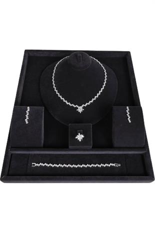 Toptan Mekik Zirkon Taşlı Kolye Küpe ve Bileklik Set