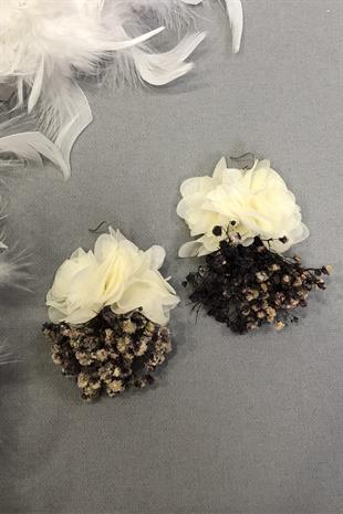 Toptan Mor Krem Kuru Çiçekli Küpe