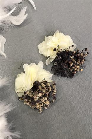 Toptan Mor Krem Kuru Çiçekli Küpe