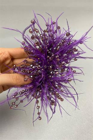 الجملة الكريستال الأرجواني مطرز ومقطع الشعر الريش