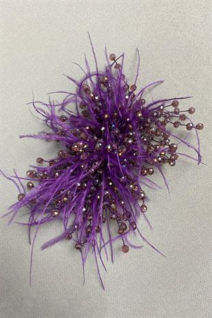 الجملة الأرجواني كريستال مطرز والريش مقطع الشعر