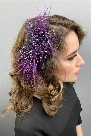 الجملة الكريستال الأرجواني مطرز ومقطع الشعر الريش