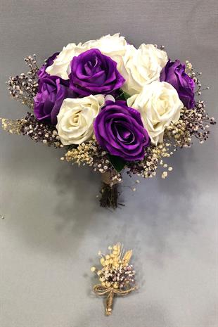 باقة الزفاف بالجملة مع الورد الأرجواني والأبيض