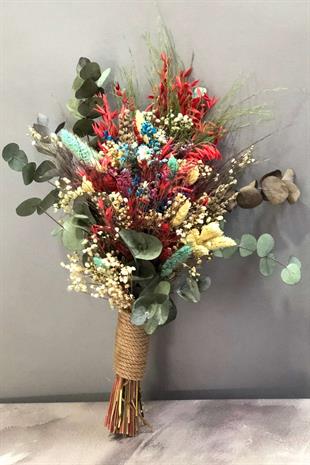 باقة الزفاف الحمراء والزرقاء بالجملة مع الأوكالبتوس