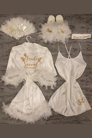 الجملة تصميم خاص الساتان الريشة المطرزة مجموعة ثوب الزفاف خلع الملابس