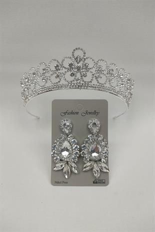 الجملة ديزي تاج الزفاف منقوشة وأقراط حجر قطرة المكوك