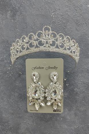 الجملة ديزي تاج الزفاف منقوشة وأقراط حجر قطرة المكوك