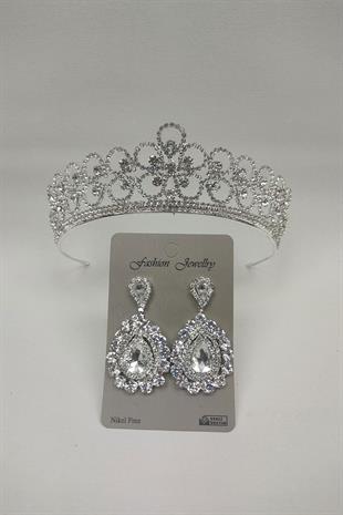 الجملة ديزي تاج الزفاف منقوشة وأقراط الحجر المكوك