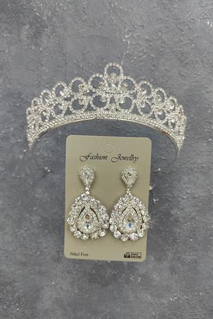 الجملة ديزي تاج الزفاف منقوشة وأقراط الحجر المكوك