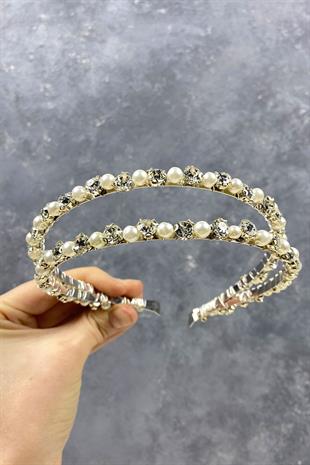 الجملة حجر لامع بيرلد صف مزدوج الشعر التبعي تاج الزفاف