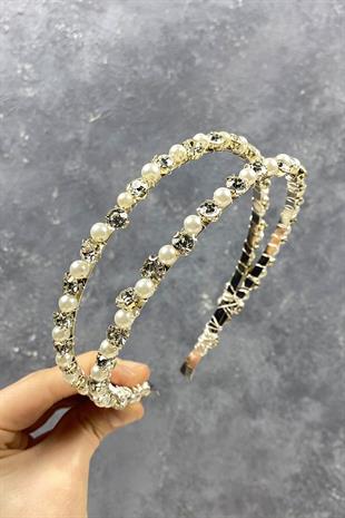 الجملة حجر لامع بيرلد صف مزدوج الشعر التبعي تاج الزفاف