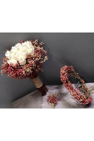 باقة العروس بالجملة مع الشيبسولي الوردي والتوليب الرطب