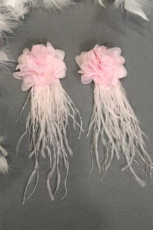 Toptan Pembe Renk Çiçekli Tüylü Küpe