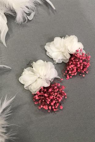 Toptan Pembe Renk Kuru Çiçekli Küpe