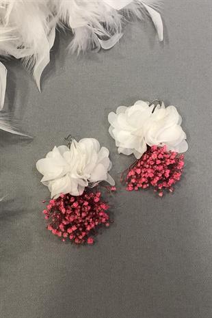 Toptan Pembe Renk Kuru Çiçekli Küpe