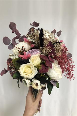 باقة الزفاف بالجملة مع الزهور المجففة التي تجمع بين اللون الوردي وظلاله
