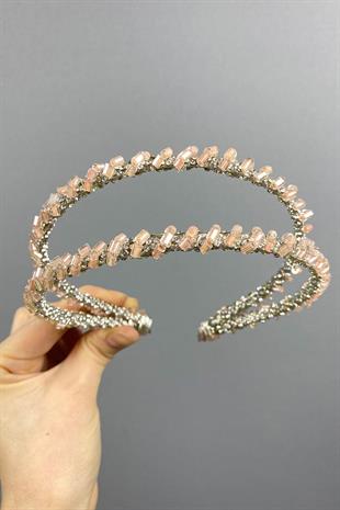 Wholesale Powder Design Beaded Handmade Dahlia Double Row Bridal Crown