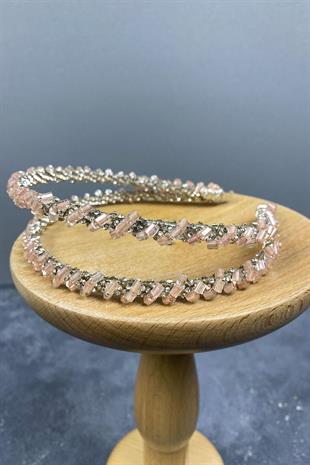 Wholesale Powder Design Beaded Handmade Dahlia Double Row Bridal Crown