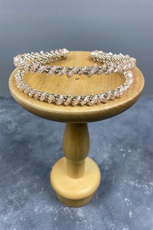 Wholesale Powder Design Beaded Handmade Dahlia Double Row Bridal Crown