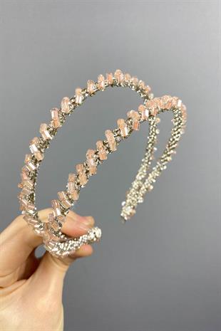 Wholesale Powder Design Beaded Handmade Dahlia Double Row Bridal Crown