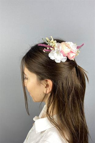 الجملة الملونة الجافة وزهرة اصطناعية مقطع الشعر مشط