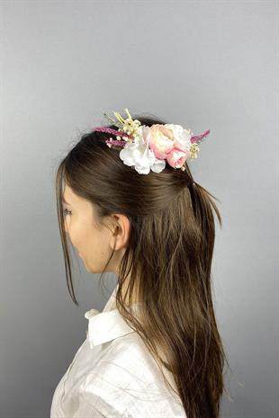 الجملة الملونة الجافة وزهرة اصطناعية مقطع الشعر مشط