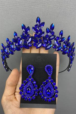 الجملة ساكس الأزرق سوبرا الزفاف تاج الحناء والأقراط