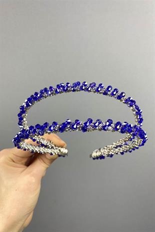 الجملة تصميم ساكس الأزرق مطرز اليدوية الداليا صف مزدوج تاج الزفاف