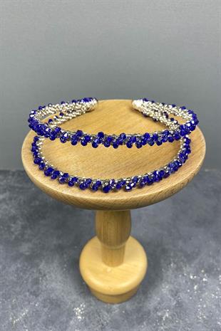 الجملة تصميم ساكس الأزرق مطرز اليدوية الداليا صف مزدوج تاج الزفاف