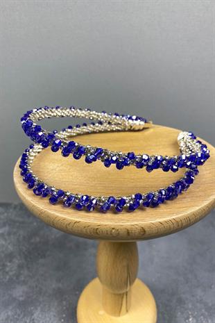 الجملة تصميم ساكس الأزرق مطرز اليدوية الداليا صف مزدوج تاج الزفاف