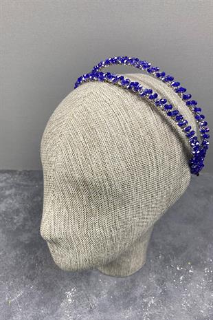 الجملة تصميم ساكس الأزرق مطرز اليدوية الداليا صف مزدوج تاج الزفاف