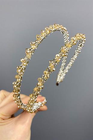 الجملة تصميم أصفر مطرز اليدوية الداليا صف مزدوج تاج الزفاف