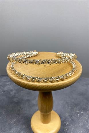 الجملة تصميم أصفر مطرز اليدوية الداليا صف مزدوج تاج الزفاف