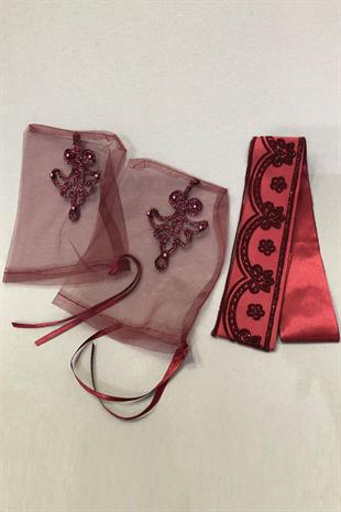 الجملة بريق الزهور بورجوندي الحجاب الزفاف الوجه