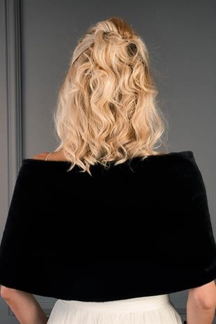 الجملة الفراء الأسود بروش وشاح الزفاف بوليرو