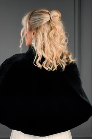 الجملة القوس الساتان الأسود الفراء وشاح بوليرو الزفاف