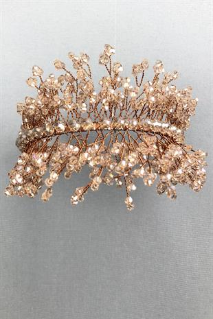 Toptan Soft Turuncu Sirius Kristal Taşlı Kına ve Gelin Tacı