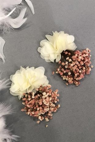 Toptan Somon Krem Kuru Çiçekli Küpe