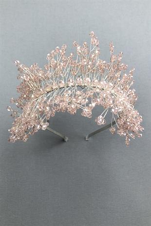 Toptan Somon Rengi Sirius Kristal Taşlı Kına ve Gelin Tacı