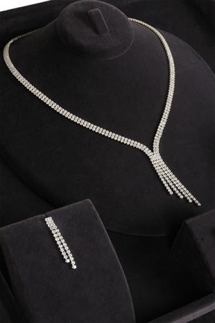 Wholesale Waterway Sliver Zircon Stone Necklace Earring Bracelet Set