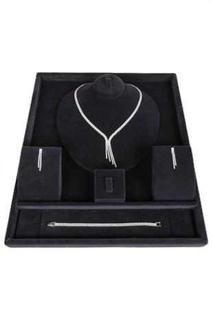 Wholesale Waterway Sliver Zircon Stone Necklace Earring Bracelet Set