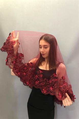 الجملة سلطان منقوشة الحجاب الزفاف الوجه